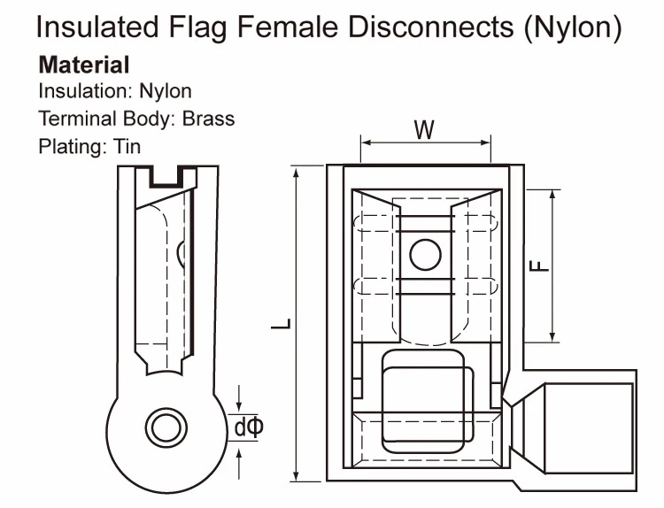 Wire Nylon Insulated Brass Flag Terminal Female Quick Disconnects